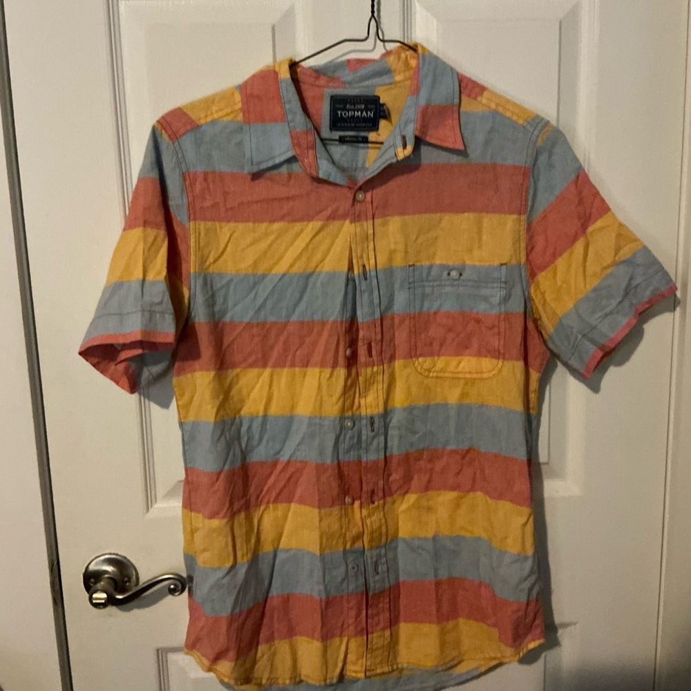 EUC | Topman • Short sleeve button-down shirt (colorful horizontal stripes), Med